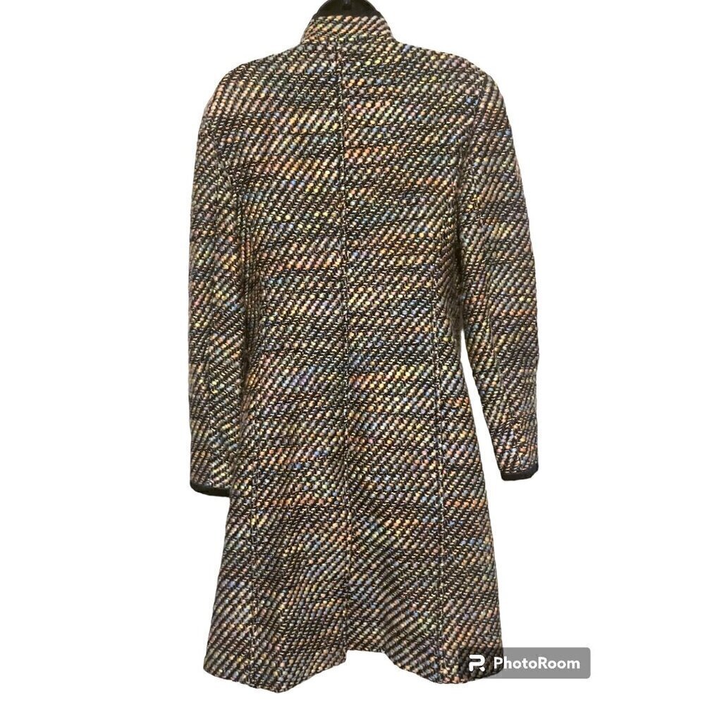 Feraud Tweed Trench Coat 12 Wool Blend Rainbow Cottage Fairy Maximalist Capsule - Picture 7 of 12